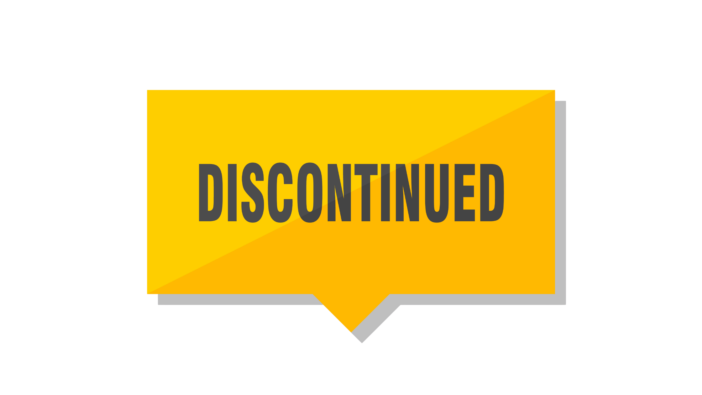 Yellow speech bubble graphic with the word "DISCONTINUED" in bold, dark gray, uppercase letters centered inside. A light diagonal gradient adds dimension, and a subtle drop shadow appears beneath the shape. This is the featured image for a blog post called, "Is Zoomin being discontinued?"